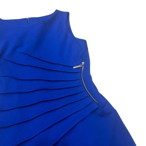 Ivanka Trump Royal Blue Ruched Side Zipper Sleeveless Sheath Dress 2 - Picture 3 of 5